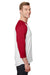 Jerzees 560RR Mens Premium Blend Baseball Moisture Wicking 3/4 Sleeve Crewneck T-Shirt White/True Red Model Side