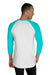 Jerzees 560RR Mens Premium Blend Baseball Moisture Wicking 3/4 Sleeve Crewneck T-Shirt White/Scuba Blue Model Back
