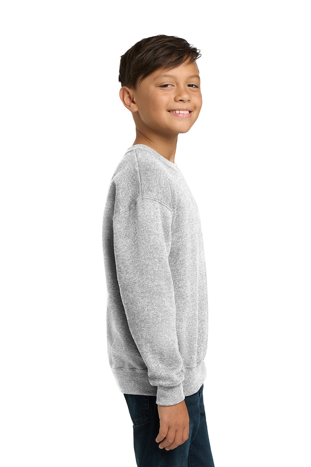Jerzees 562B/562BR Youth NuBlend Fleece Crewneck Sweatshirt Ash Grey Model Side