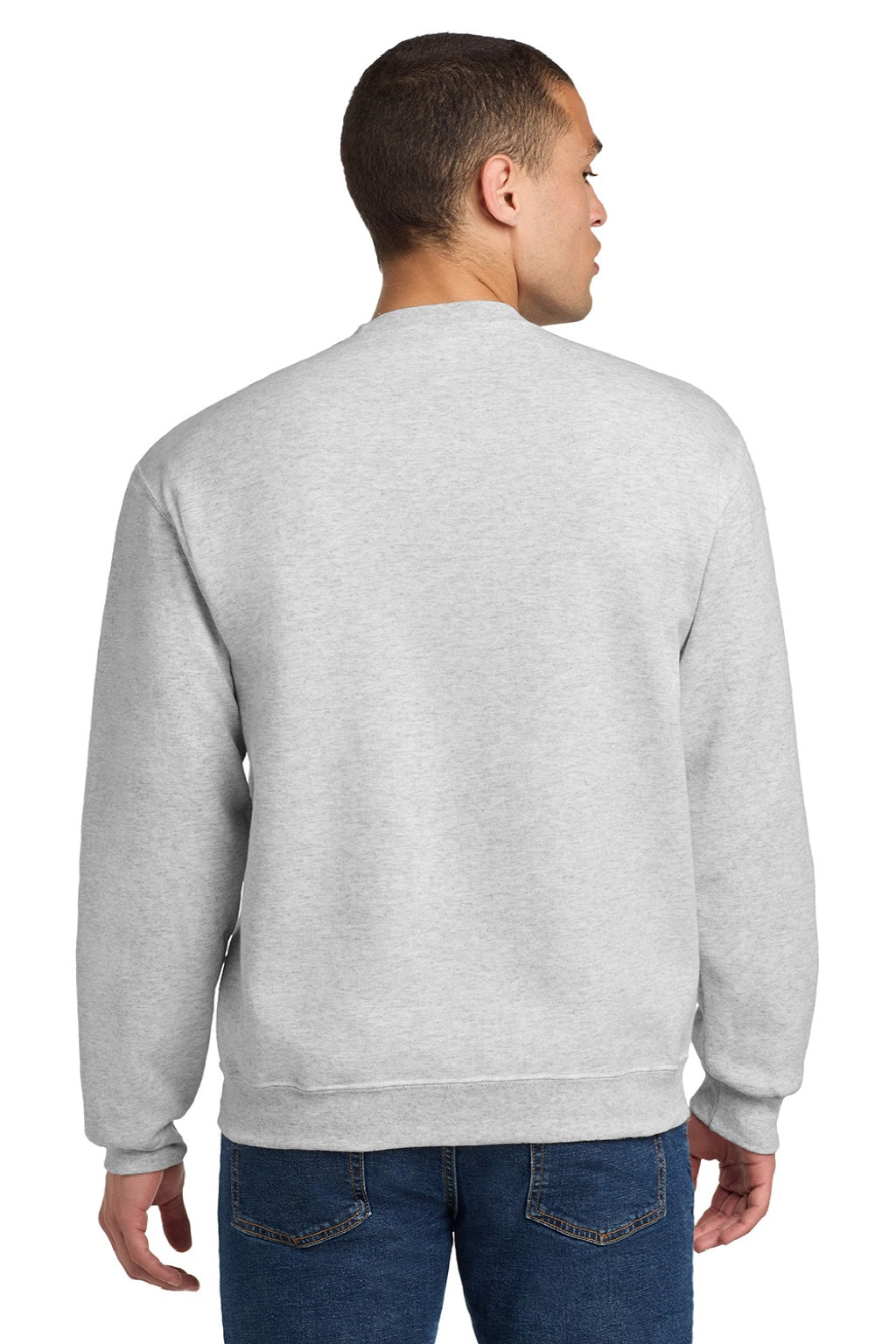 Jerzees 562M/562MR Mens NuBlend Fleece Crewneck Sweatshirt Ash Grey Model Back
