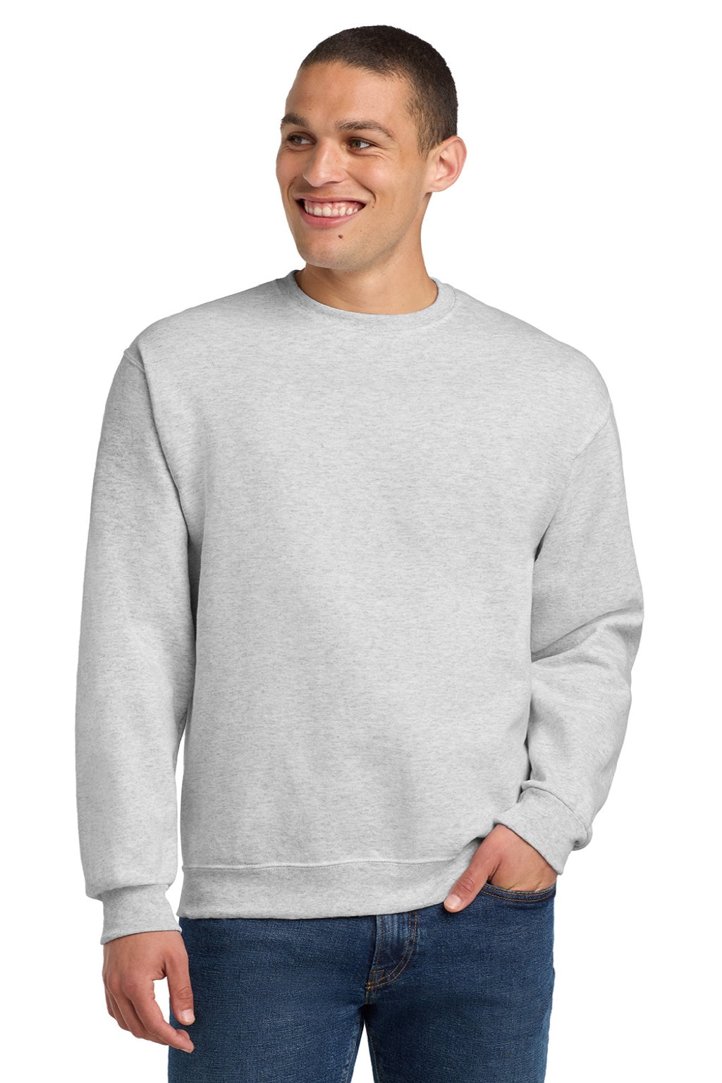 Jerzees 562M/562MR Mens NuBlend Fleece Crewneck Sweatshirt Ash Grey Model Front