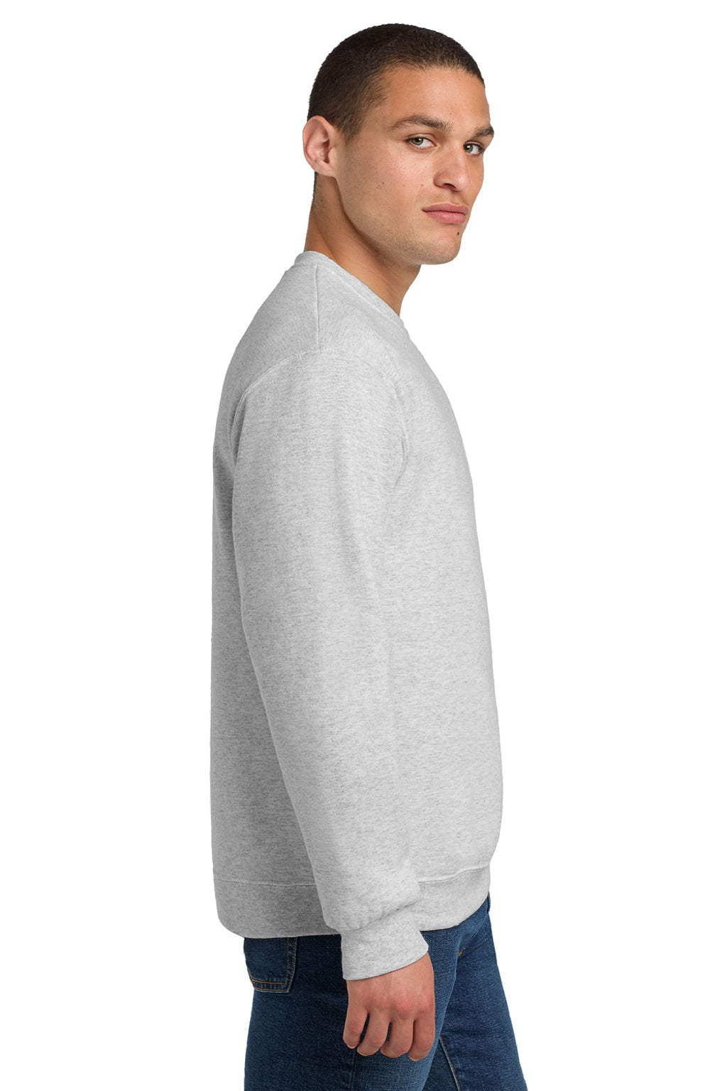 Jerzees 562M/562MR Mens NuBlend Fleece Crewneck Sweatshirt Ash Grey Model Side