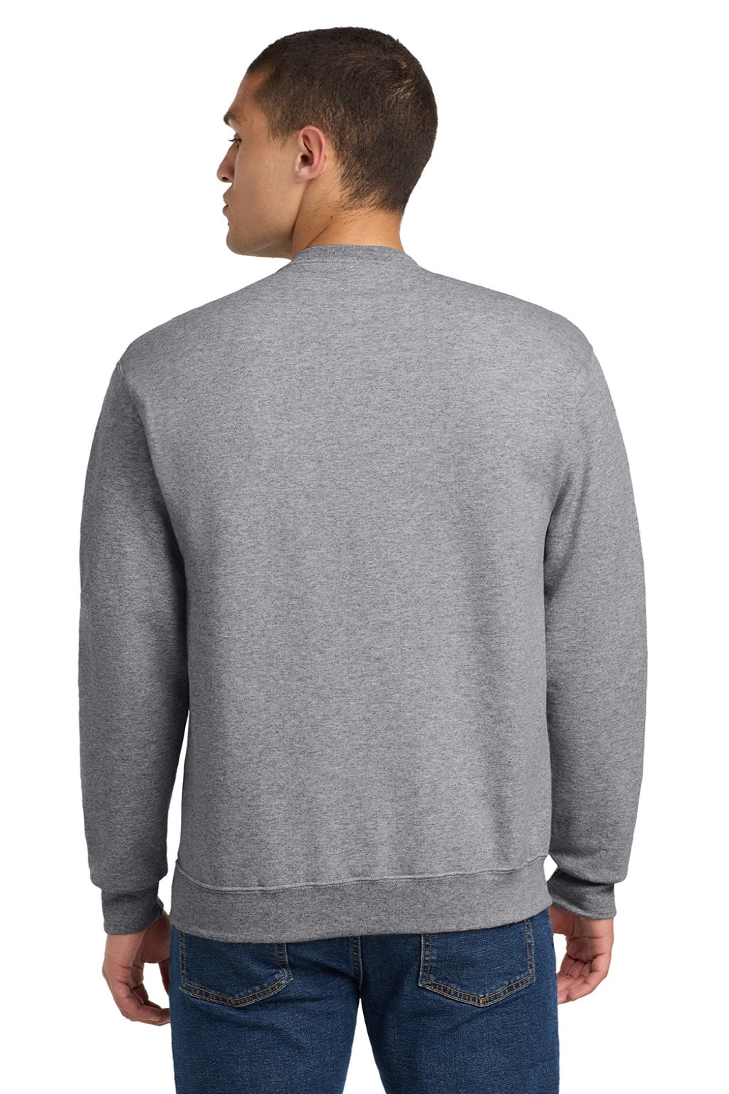 Jerzees 562M/562MR Mens NuBlend Fleece Crewneck Sweatshirt Heather Grey Model Back