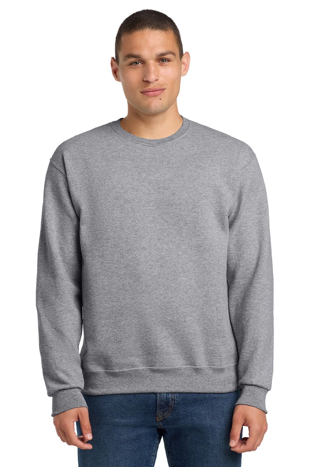 Jerzees 562M/562MR Mens NuBlend Fleece Crewneck Sweatshirt Heather Grey Model Front