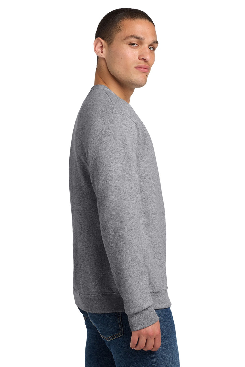 Jerzees 562M/562MR Mens NuBlend Fleece Crewneck Sweatshirt Heather Grey Model Side