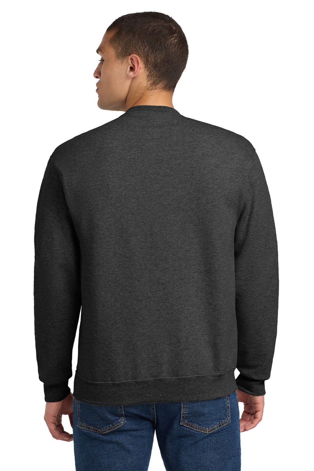 Jerzees 562M/562MR Mens NuBlend Fleece Crewneck Sweatshirt Heather Black Model Back