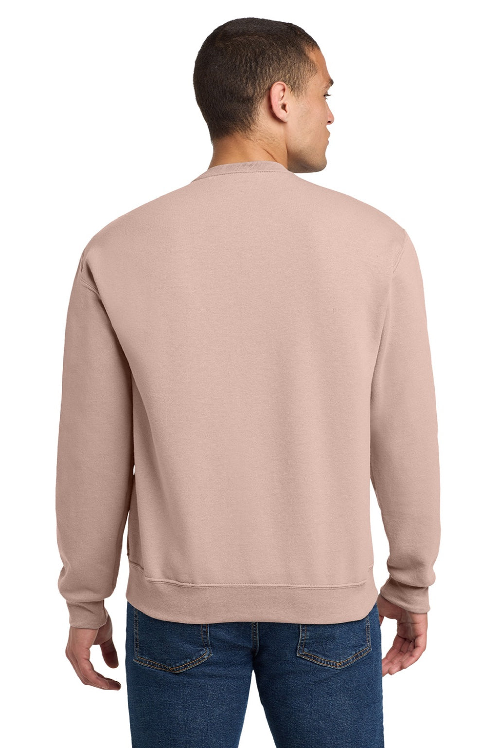 Jerzees 562M/562MR Mens NuBlend Fleece Crewneck Sweatshirt Blush Pink Model Back