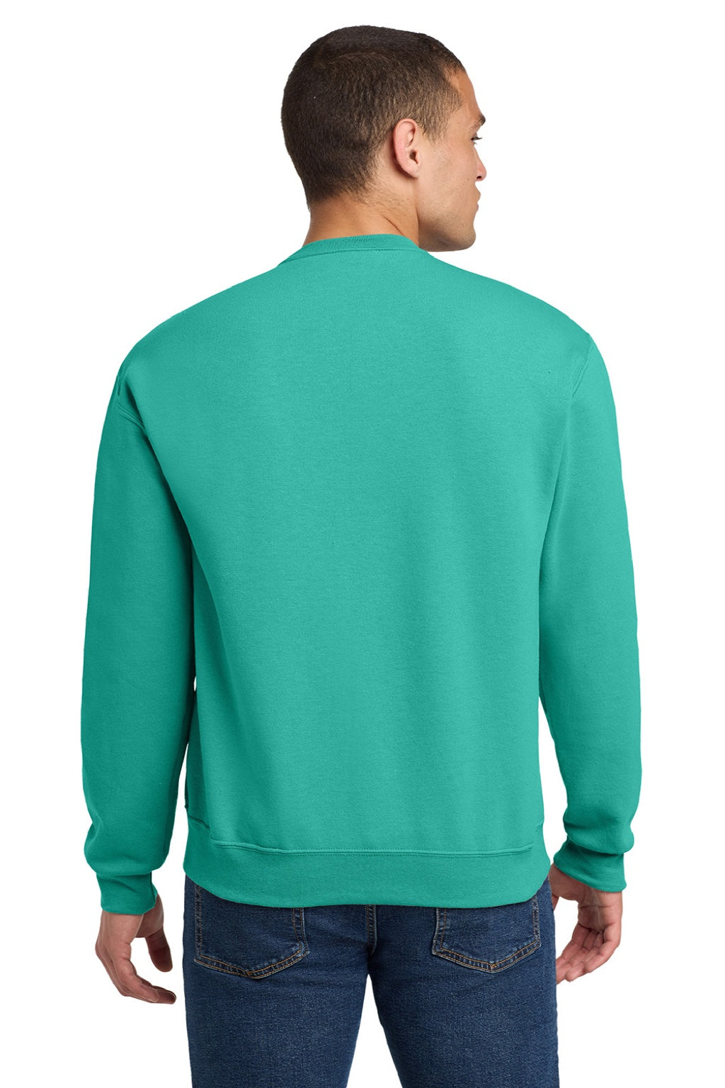 Jerzees 562M/562MR Mens NuBlend Fleece Crewneck Sweatshirt Cool Mint Model Back