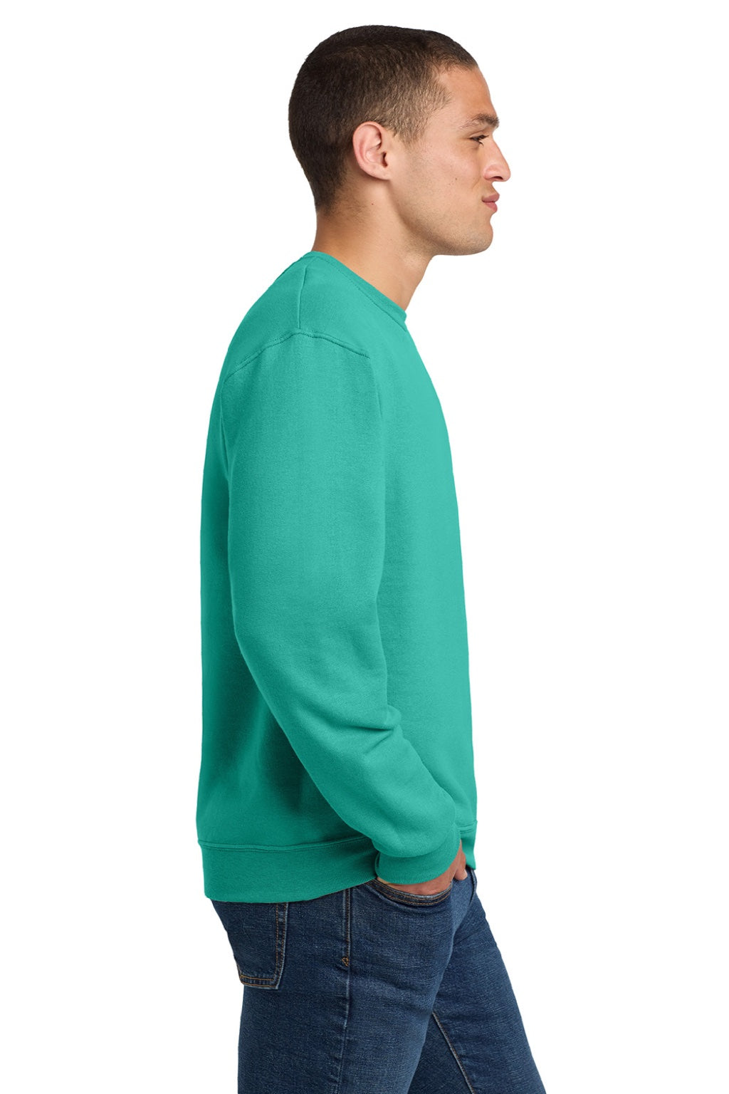 Jerzees 562M/562MR Mens NuBlend Fleece Crewneck Sweatshirt Cool Mint Model Side