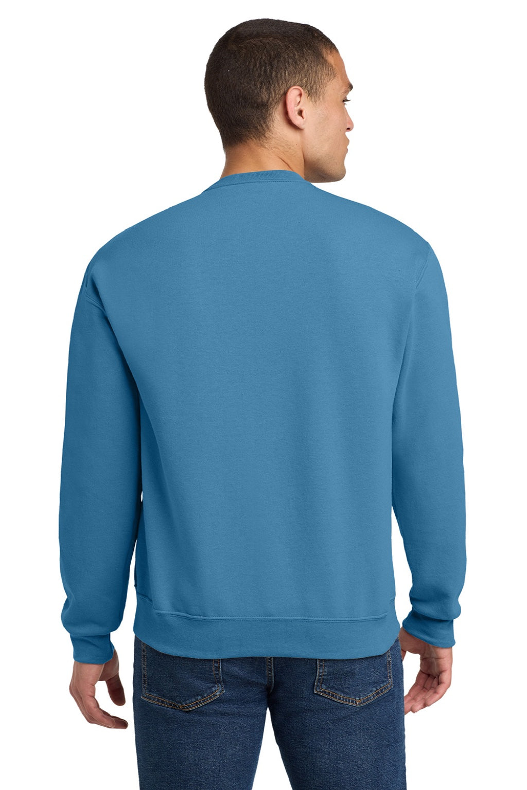 Jerzees 562M/562MR Mens NuBlend Fleece Crewneck Sweatshirt Columbia Blue Model Back
