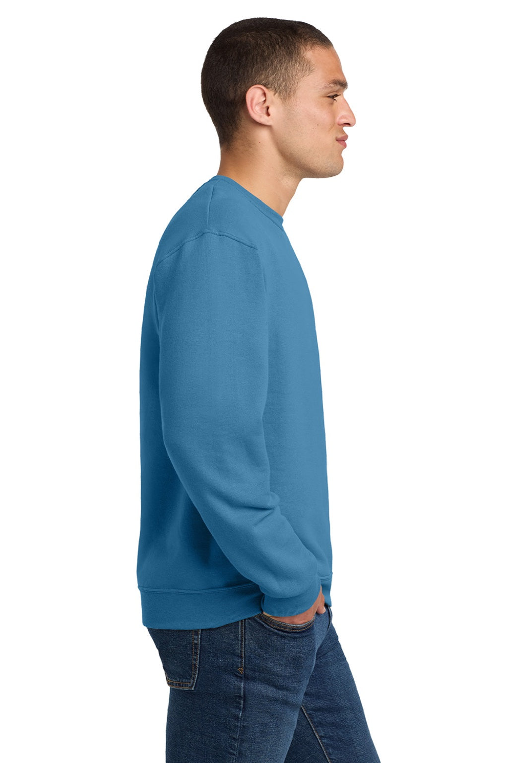 Jerzees 562M/562MR Mens NuBlend Fleece Crewneck Sweatshirt Columbia Blue Model Side