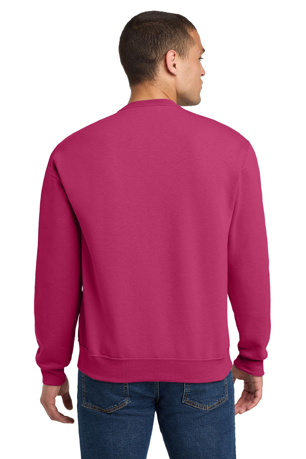 Jerzees 562M/562MR Mens NuBlend Fleece Crewneck Sweatshirt Cyber Pink Model Back