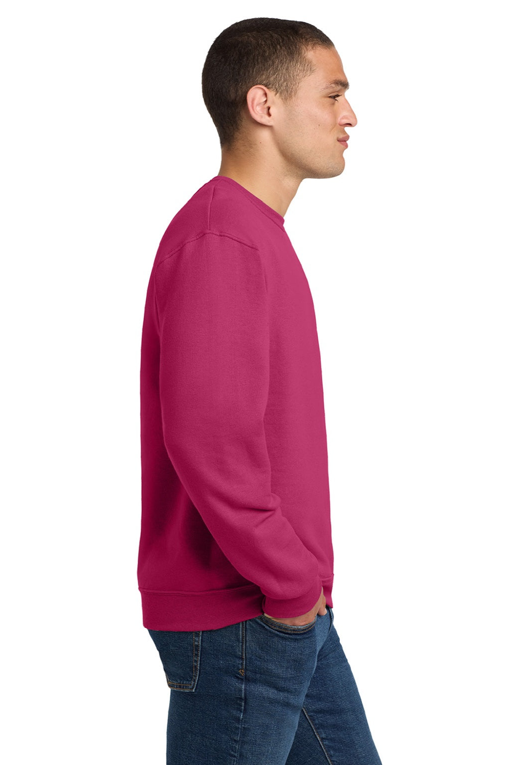 Jerzees 562M/562MR Mens NuBlend Fleece Crewneck Sweatshirt Cyber Pink Model Side