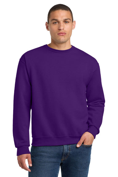 Jerzees 562M/562MR Mens NuBlend Fleece Crewneck Sweatshirt Deep Purple Model Front