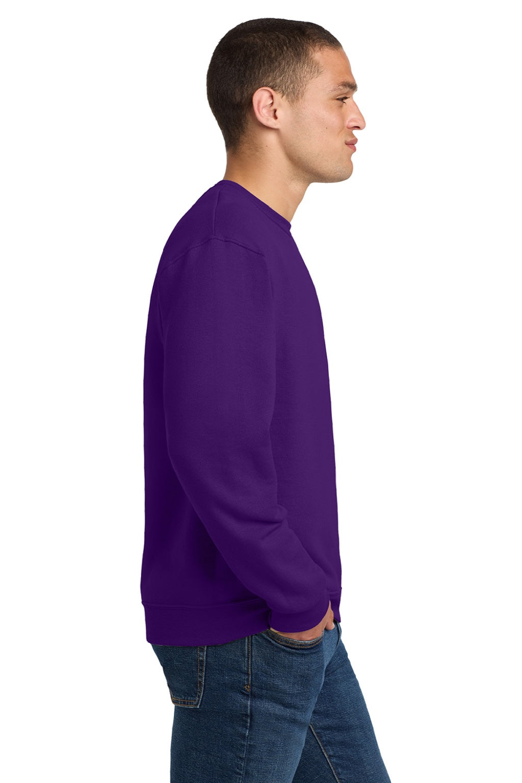 Jerzees 562M/562MR Mens NuBlend Fleece Crewneck Sweatshirt Deep Purple Model Side
