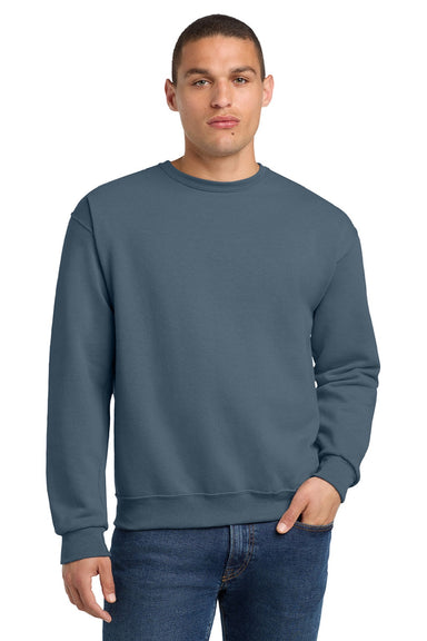 Jerzees 562M/562MR Mens NuBlend Fleece Crewneck Sweatshirt Denim Blue Model Front