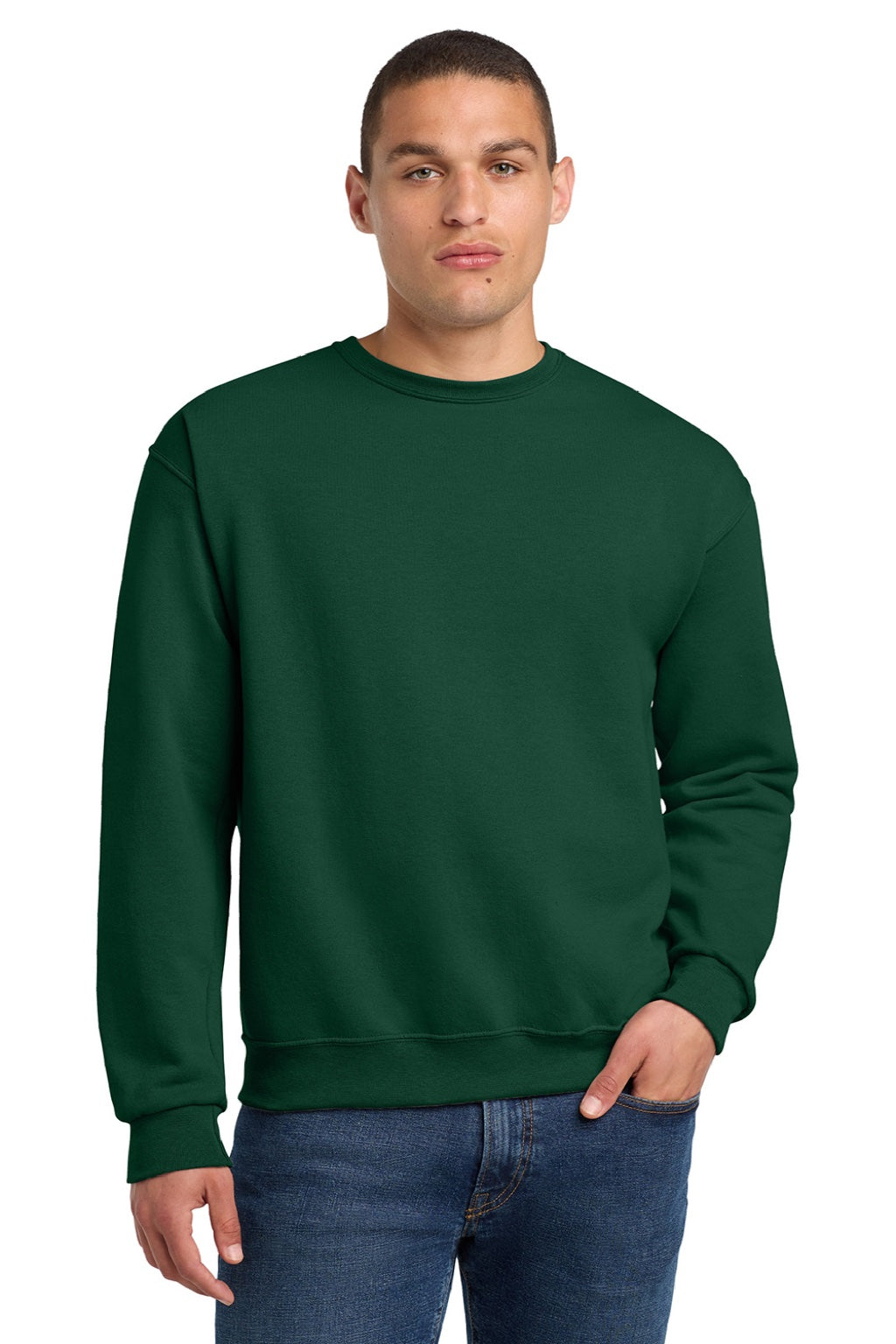 Jerzees 562M/562MR Mens NuBlend Fleece Crewneck Sweatshirt Forest Green Model Front
