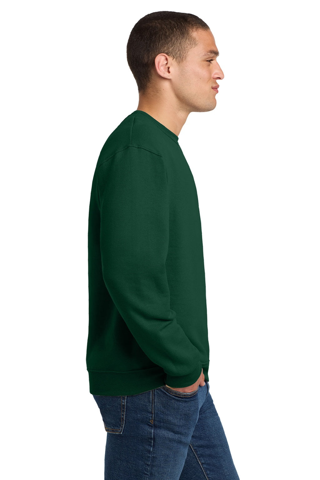 Jerzees 562M/562MR Mens NuBlend Fleece Crewneck Sweatshirt Forest Green Model Side