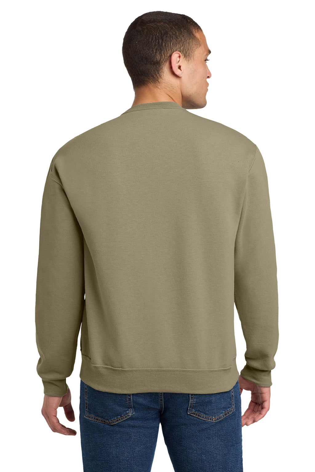 Jerzees 562M/562MR Mens NuBlend Fleece Crewneck Sweatshirt Khaki Brown Model Back