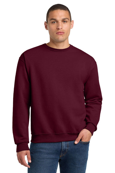 Jerzees 562M/562MR Mens NuBlend Fleece Crewneck Sweatshirt Maroon Model Front