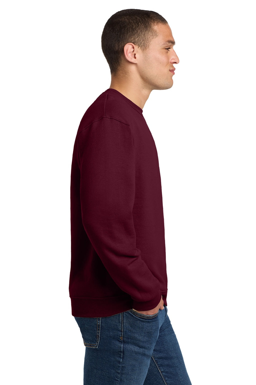 Jerzees 562M/562MR Mens NuBlend Fleece Crewneck Sweatshirt Maroon Model Side