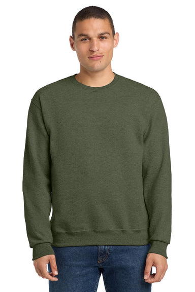 Jerzees 562M/562MR Mens NuBlend Fleece Crewneck Sweatshirt Heather Military Green Model Front