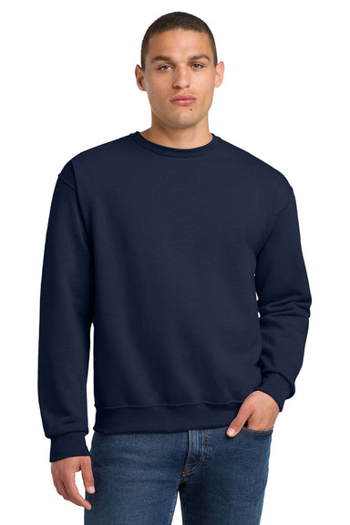 Jerzees 562M/562MR Mens NuBlend Fleece Crewneck Sweatshirt Navy Blue Model Front