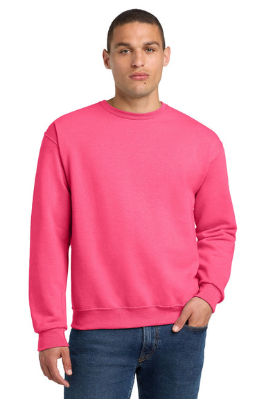 Jerzees 562M/562MR Mens NuBlend Fleece Crewneck Sweatshirt Neon Pink Model Front