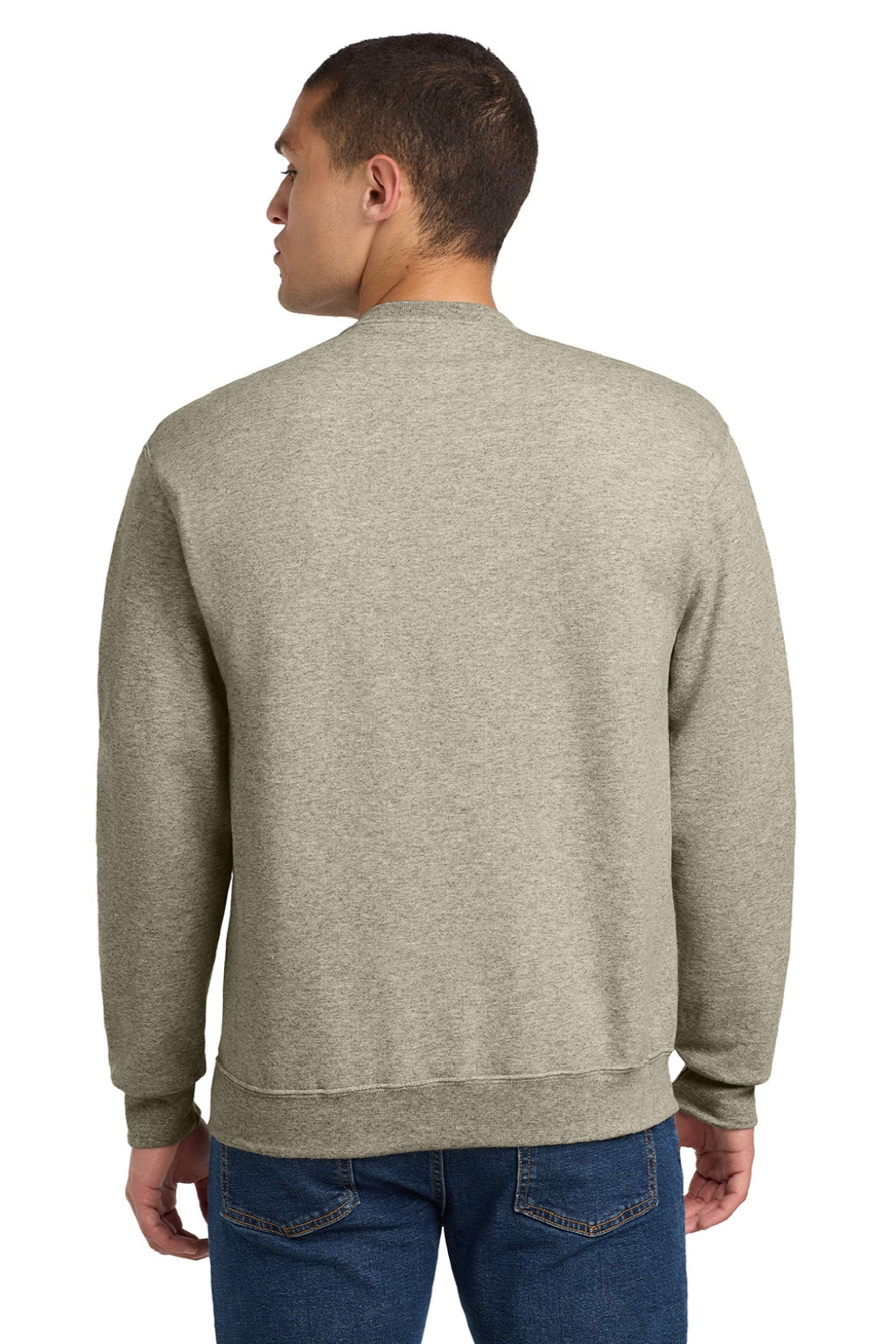 Jerzees 562M/562MR Mens NuBlend Fleece Crewneck Sweatshirt Heather Oatmeal Model Back
