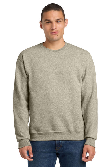 Jerzees 562M/562MR Mens NuBlend Fleece Crewneck Sweatshirt Heather Oatmeal Model Front