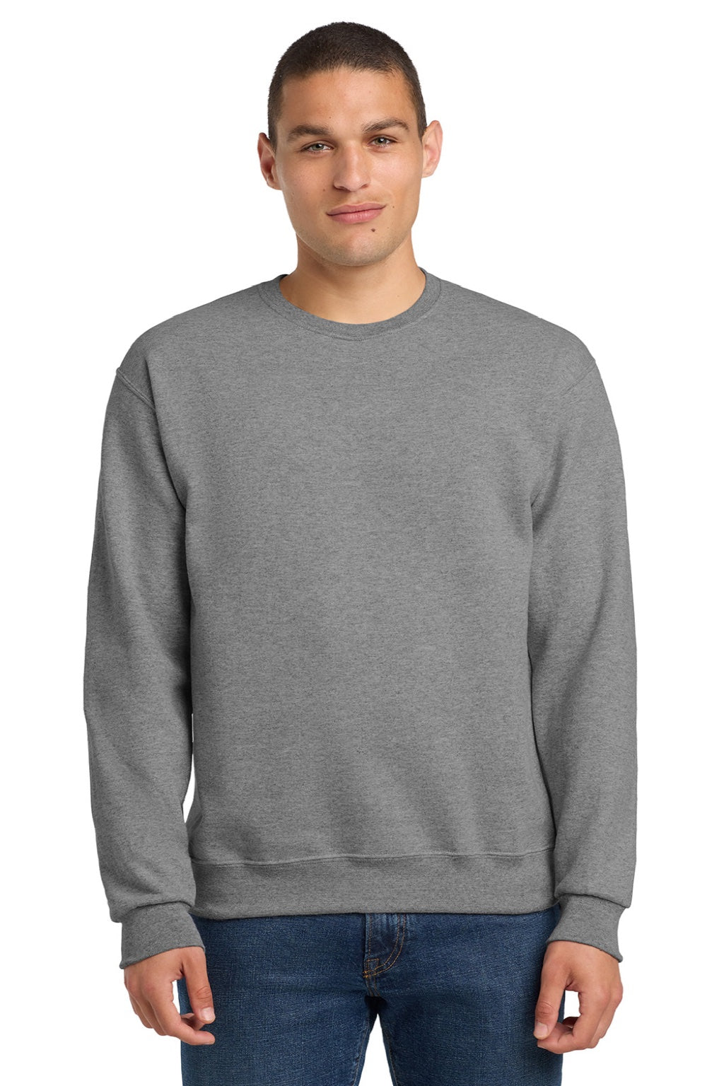 Jerzees 562M/562MR Mens NuBlend Fleece Crewneck Sweatshirt Oxford Grey Model Front