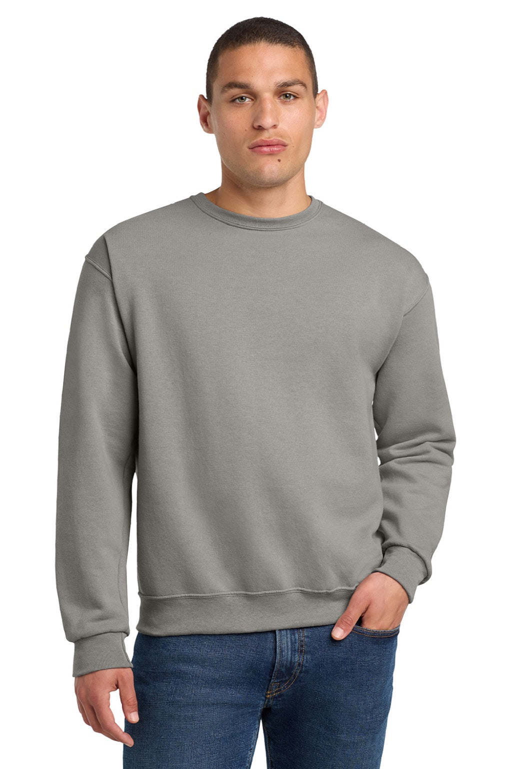 Jerzees 562M/562MR Mens NuBlend Fleece Crewneck Sweatshirt Rock Grey Model Front