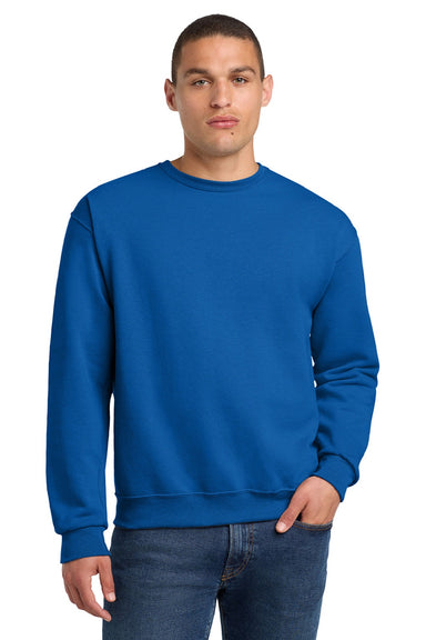 Jerzees 562M/562MR Mens NuBlend Fleece Crewneck Sweatshirt Royal Blue Model Front