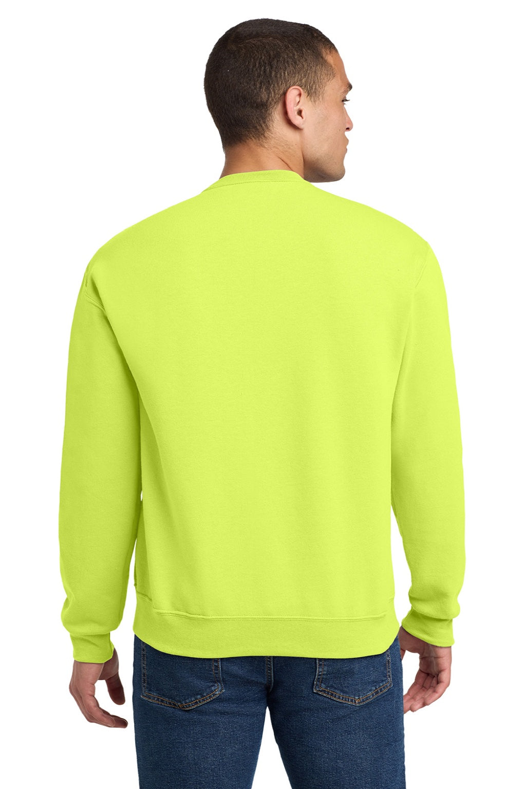 Jerzees 562M/562MR Mens NuBlend Fleece Crewneck Sweatshirt Safety Green Model Back