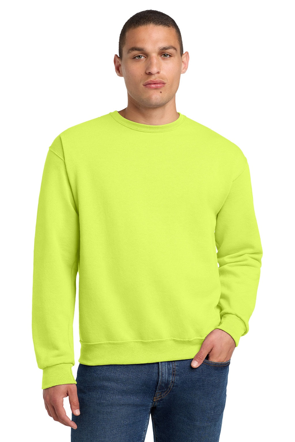 Jerzees 562M/562MR Mens NuBlend Fleece Crewneck Sweatshirt Safety Green Model Front