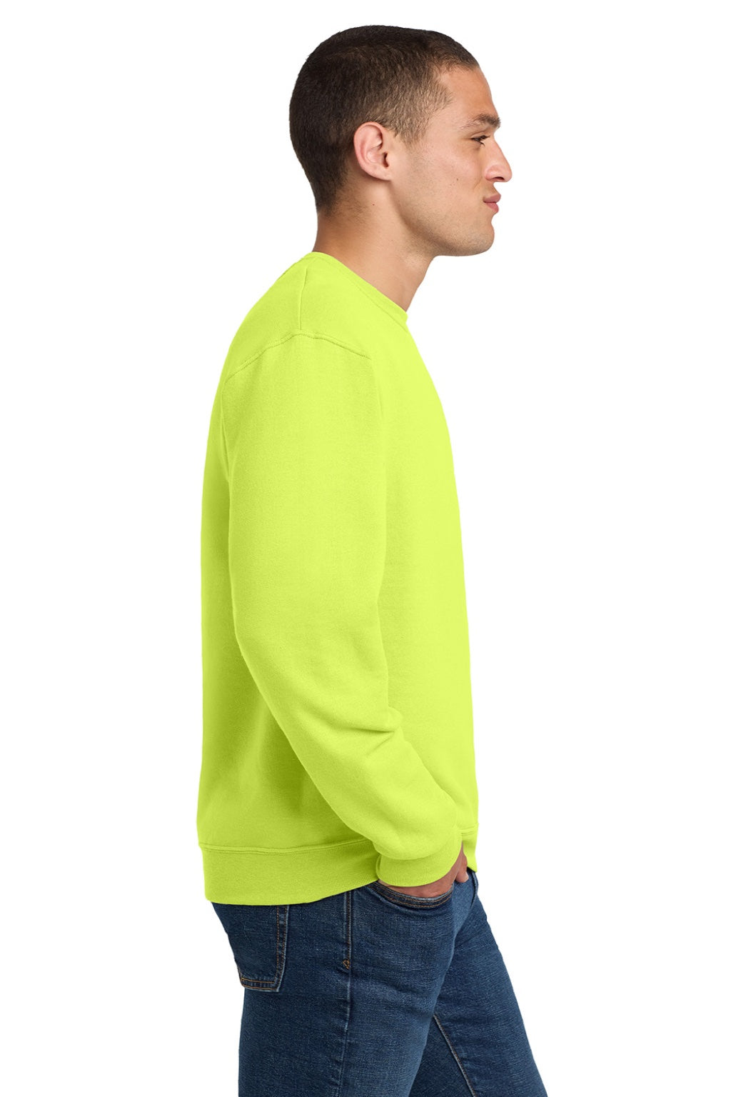 Jerzees 562M/562MR Mens NuBlend Fleece Crewneck Sweatshirt Safety Green Model Side
