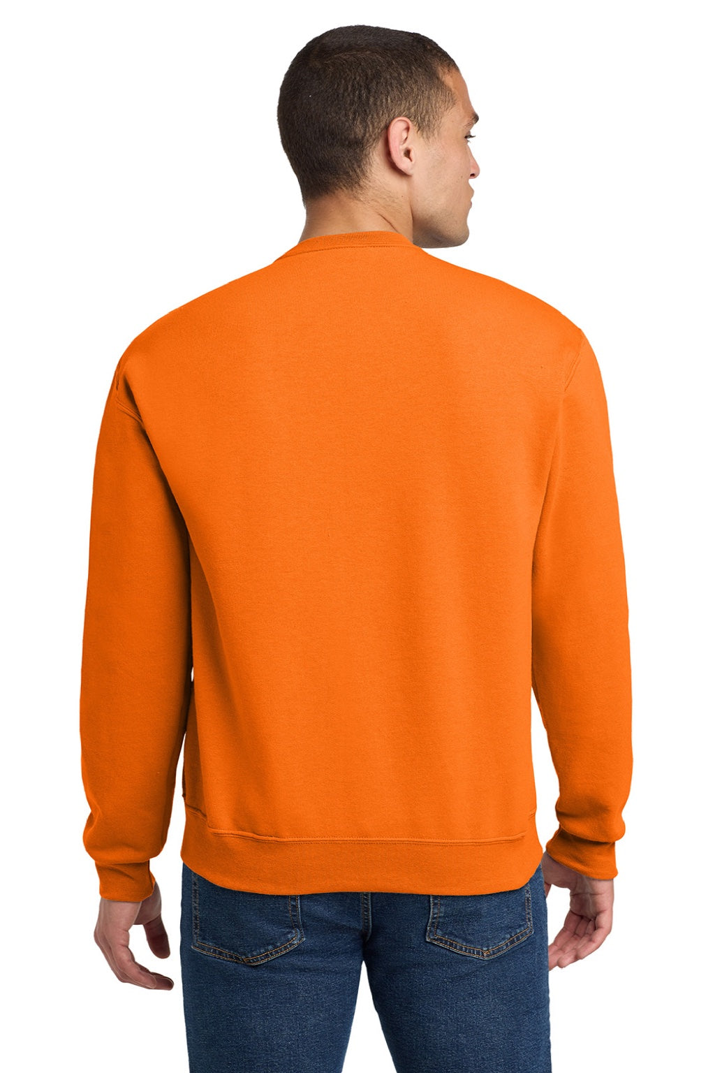 Jerzees 562M/562MR Mens NuBlend Fleece Crewneck Sweatshirt Safety Orange Model Back