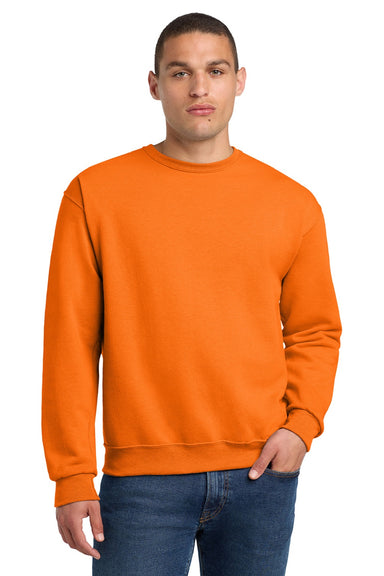 Jerzees 562M/562MR Mens NuBlend Fleece Crewneck Sweatshirt Safety Orange Model Front