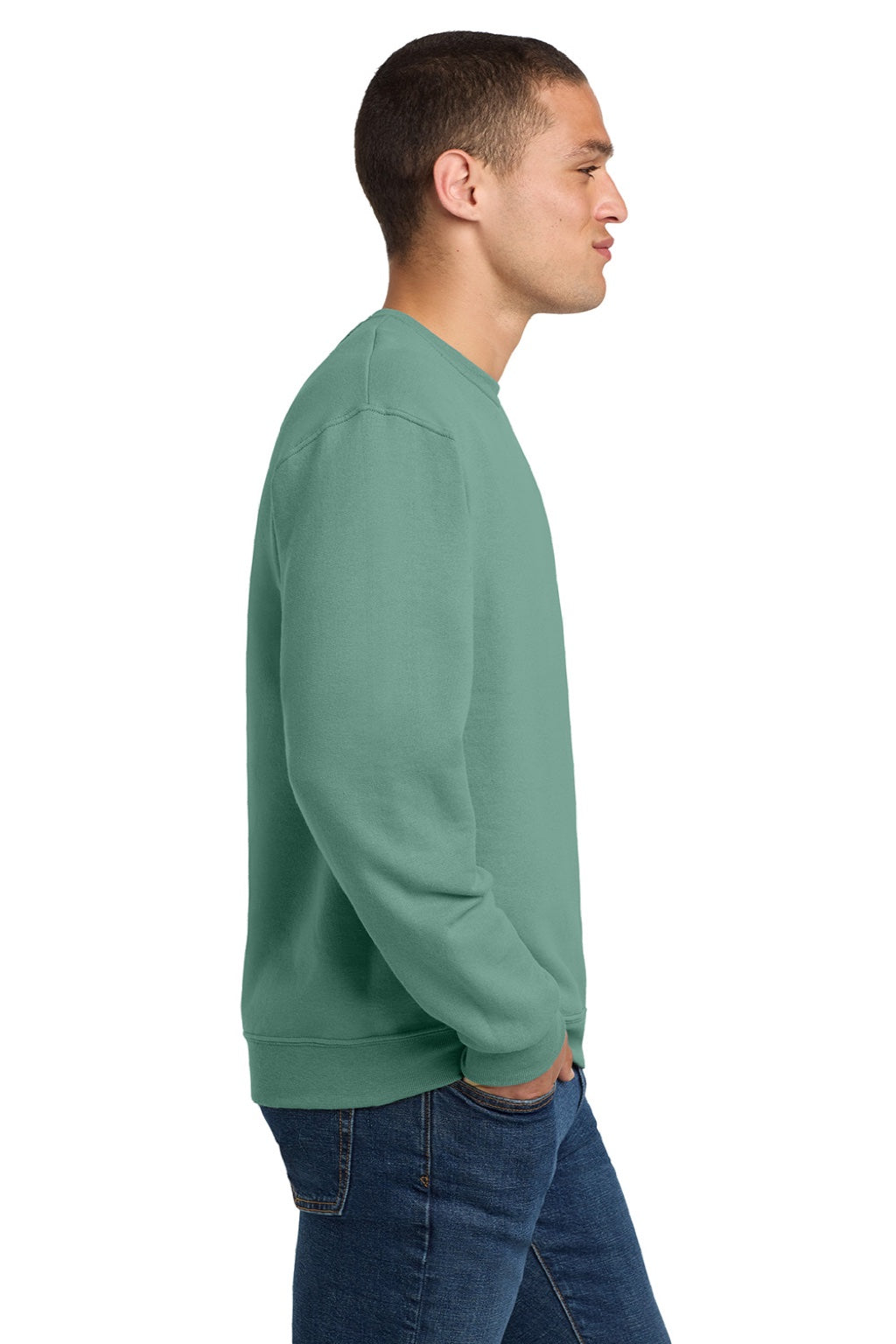 Jerzees 562M/562MR Mens NuBlend Fleece Crewneck Sweatshirt Sage Green Model Side