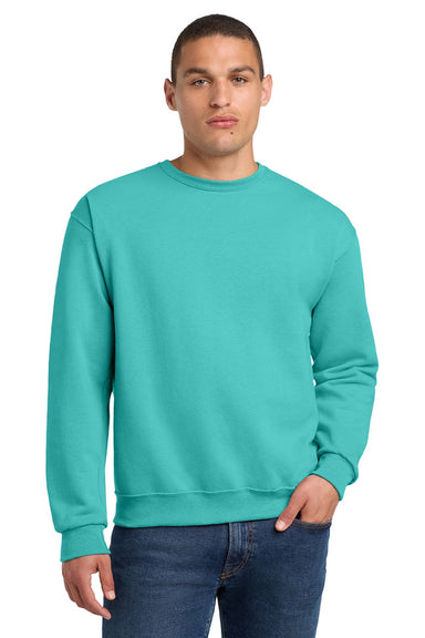 Jerzees 562M/562MR Mens NuBlend Fleece Crewneck Sweatshirt Scuba Blue Model Front