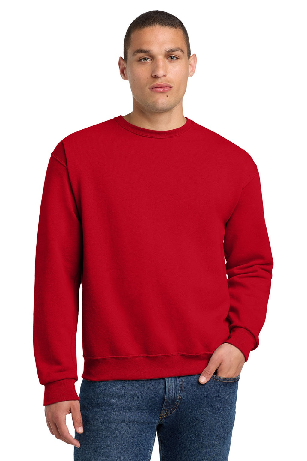 Jerzees 562M/562MR Mens NuBlend Fleece Crewneck Sweatshirt True Red Model Front