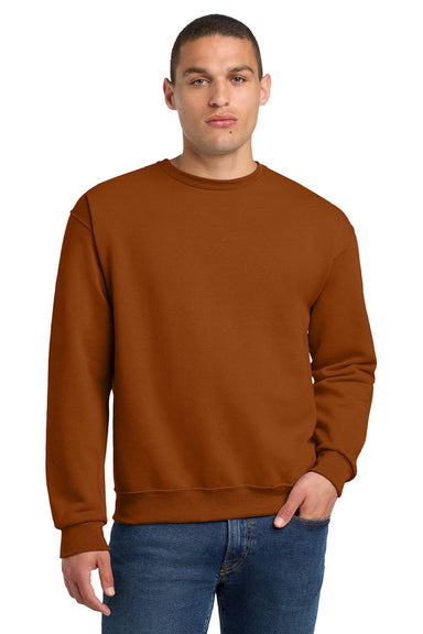 Jerzees 562M/562MR Mens NuBlend Fleece Crewneck Sweatshirt Texas Orange Model Front