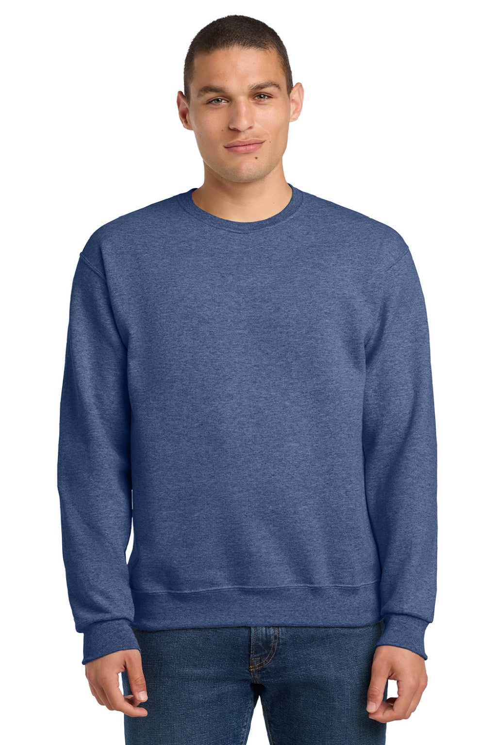 Jerzees 562M/562MR Mens NuBlend Fleece Crewneck Sweatshirt Vintage Heather Blue Model Front