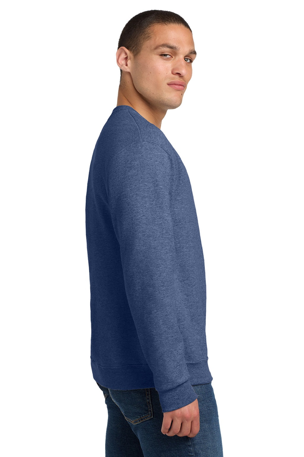 Jerzees 562M/562MR Mens NuBlend Fleece Crewneck Sweatshirt Vintage Heather Blue Model Side
