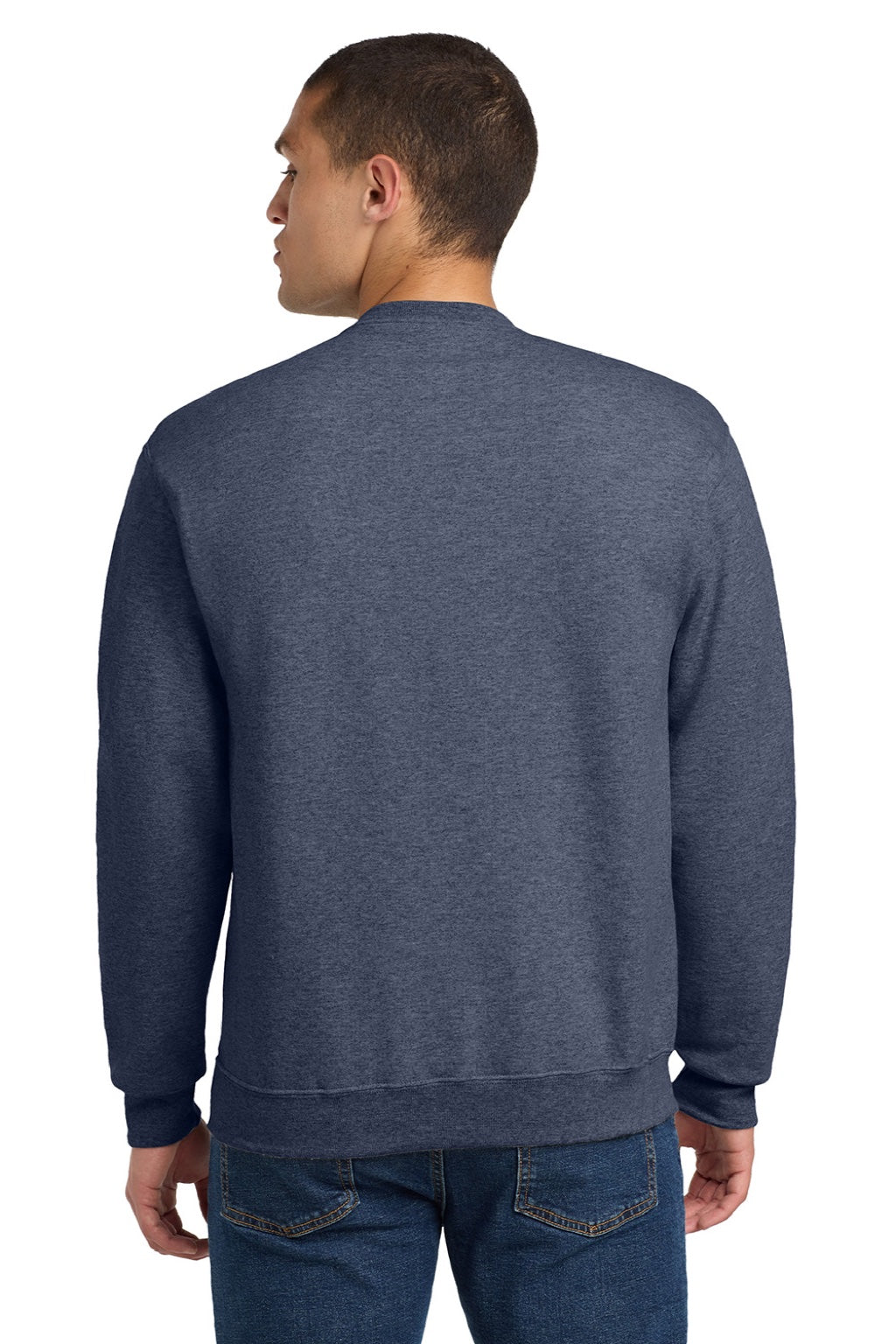 Jerzees 562M/562MR Mens NuBlend Fleece Crewneck Sweatshirt Vintage Heather Navy Blue Model Back