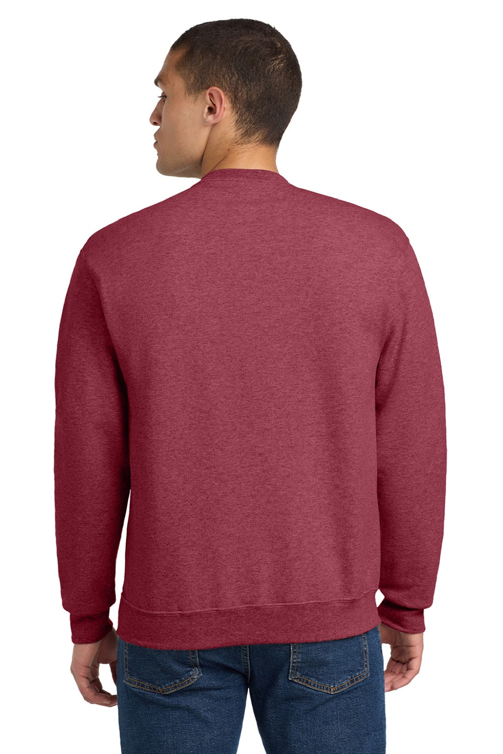 Jerzees 562M/562MR Mens NuBlend Fleece Crewneck Sweatshirt Vintage Heather Red Model Back