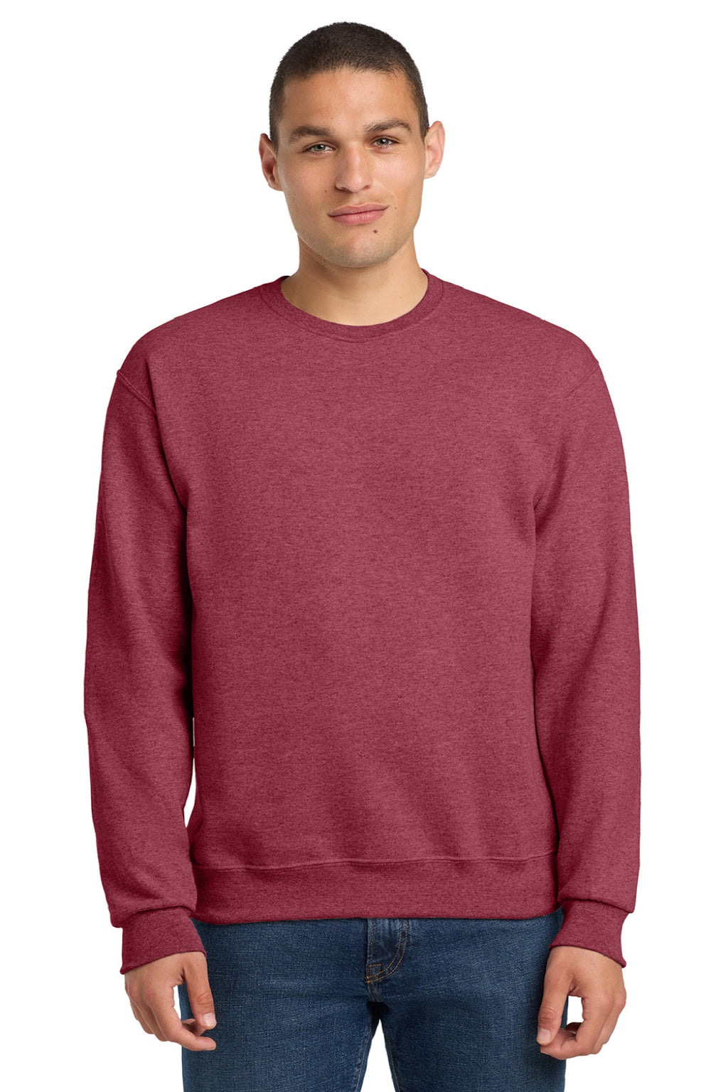 Jerzees 562M/562MR Mens NuBlend Fleece Crewneck Sweatshirt Vintage Heather Red Model Front