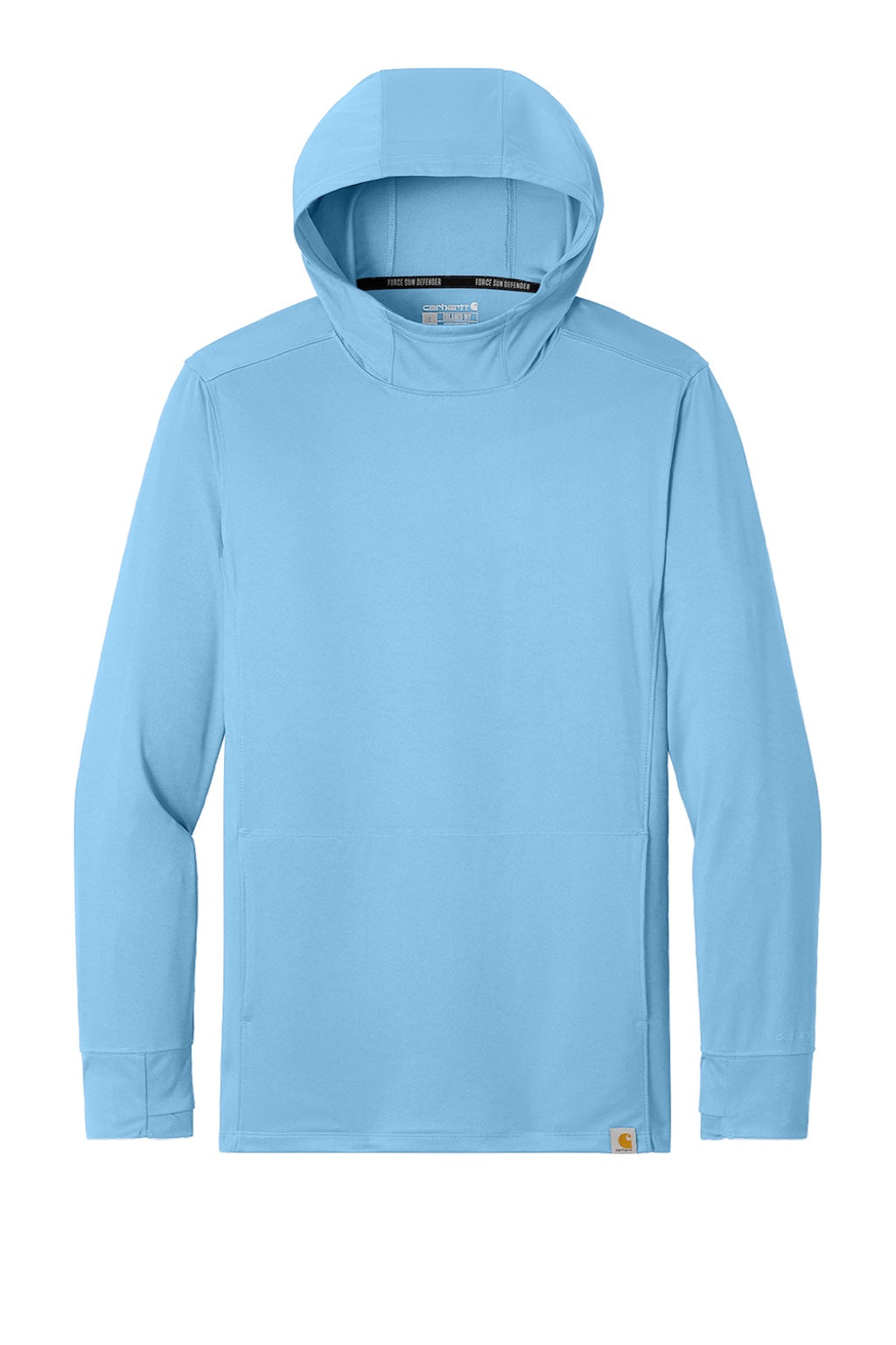 Carhartt CT106923 Mens Force Sun Defender Moisture Wicking Long Sleeve Hooded T-Shirt Hoodie w/ Pouch Pocket Fresh Water Blue Flat Front