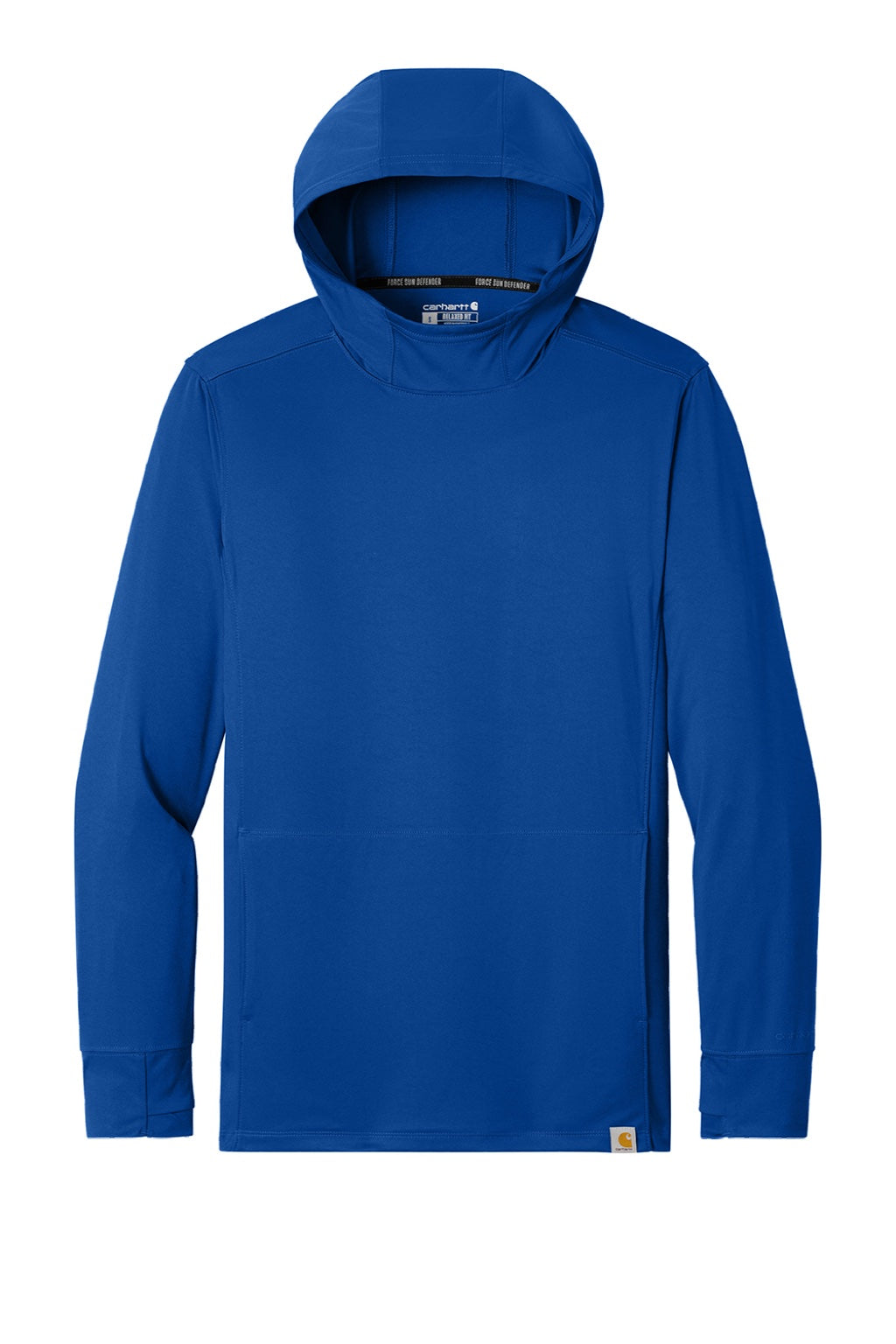 Carhartt CT106923 Mens Force Sun Defender Moisture Wicking Long Sleeve Hooded T-Shirt Hoodie w/ Pouch Pocket Royal Glass Blue Flat Front