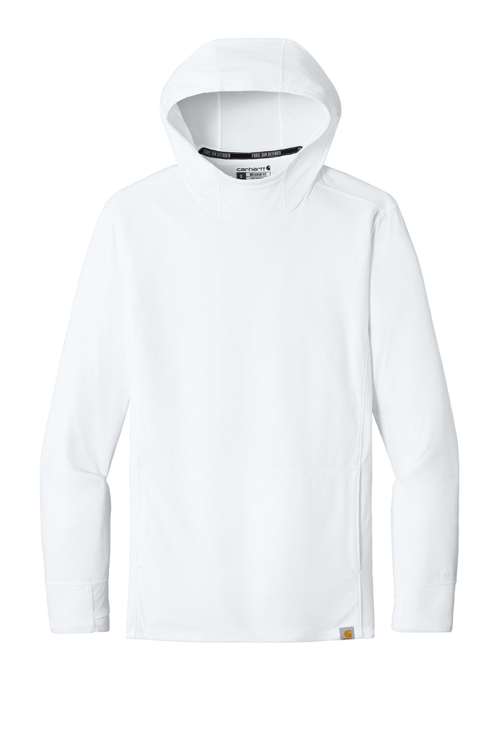 Carhartt CT106923 Mens Force Sun Defender Moisture Wicking Long Sleeve Hooded T-Shirt Hoodie w/ Pouch Pocket White Flat Front